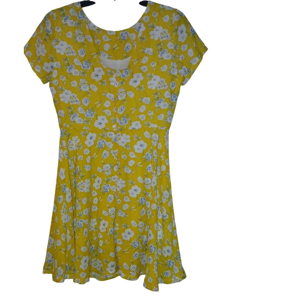 Zeagoo Womens Yellow Floral Skater Dress Short Sleeve Back Cutout Mini Large